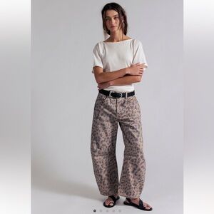Free People We The Free Good Luck Printed Barrel Jeans